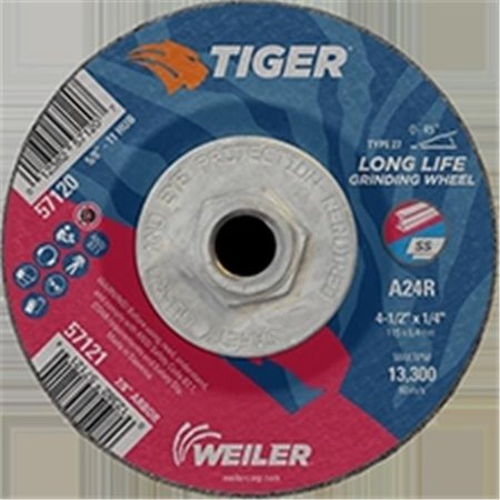 WEILER Weiler 804-57120 4.5 x 0.25 in. Tiger Type 27 Grinding Wheels - 0.62-11 in. AH; Pack of 10 804-57120